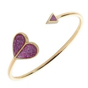 Kate Spade Pink Glitter Heritage Spade Gold Flex Cuff Bracelet, Valentine, Love
